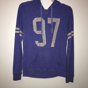 blue and sparkly silver hoodie from areopostle